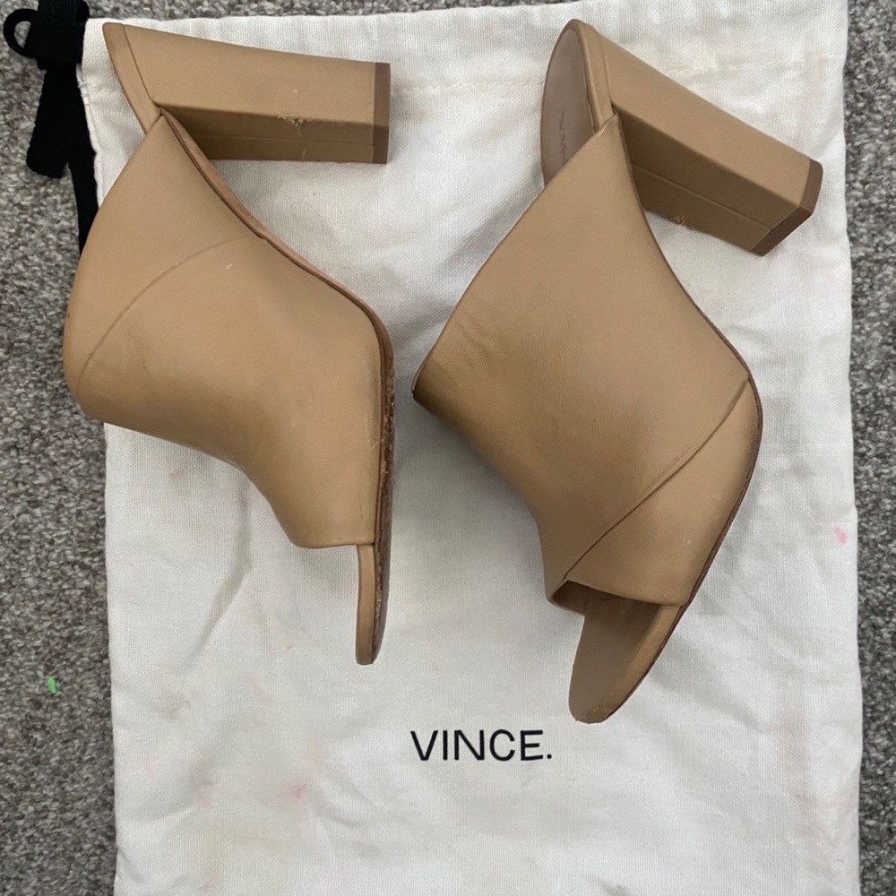 Vince Heath Leather Mule Sandals Nude 37.5